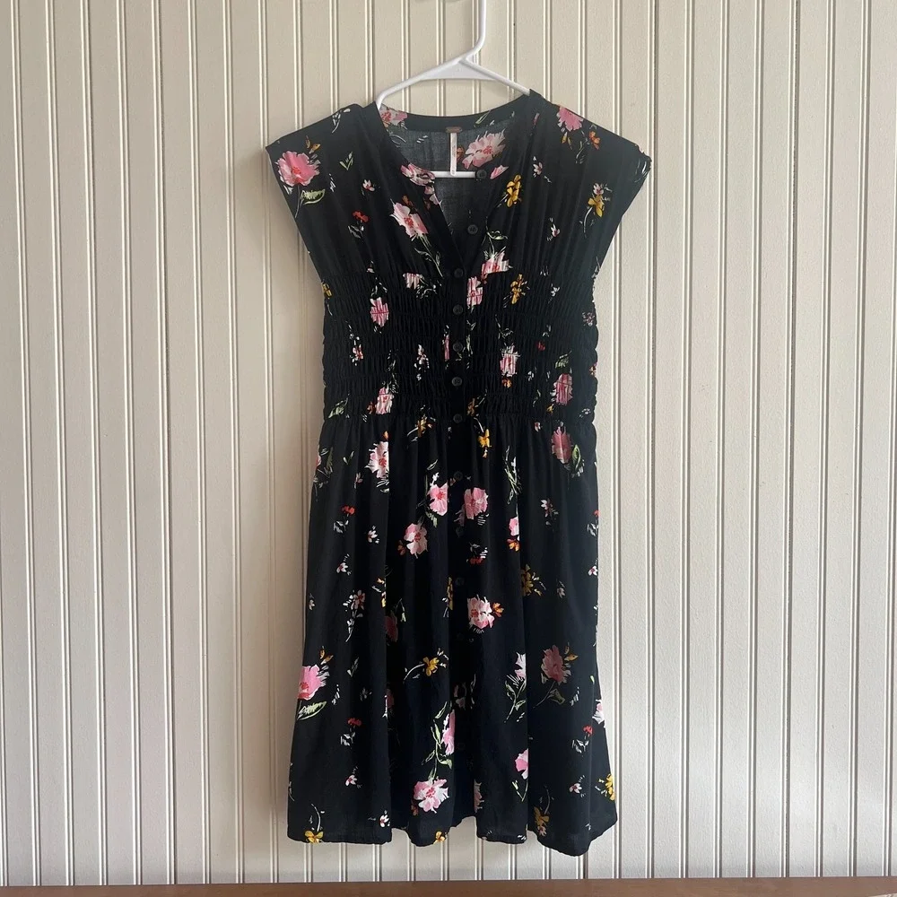 Free‎ People Mini Floral Print Boho Dress - Size XS - Elastic Waist